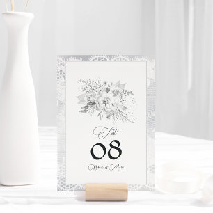 Numéro De Table Mariage Élégant Vintage Broderie Florale