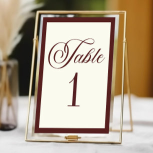 Numéro De Table Mariage Élégant Vintage Ivoire Bourgogne Foncé