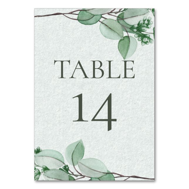 Numéro de table mariage | Elégante aquarelle Eucal (Par défaut)