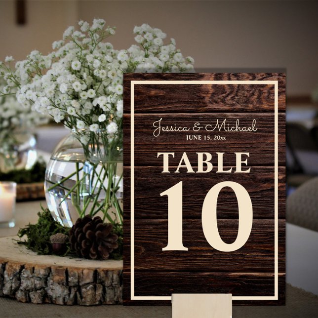 Numéro De Table Mariage en bois foncé Brown rustique (Rustic wood wedding table number)