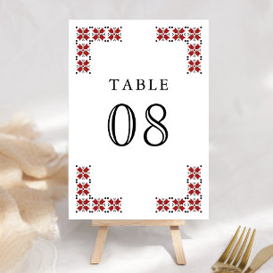 Numéro De Table Mariage en broderie ukrainienne rouge et noire