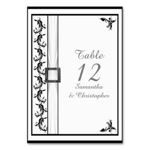 Numéro De Table Mariage en dentelle blanche noir et blanc damassé