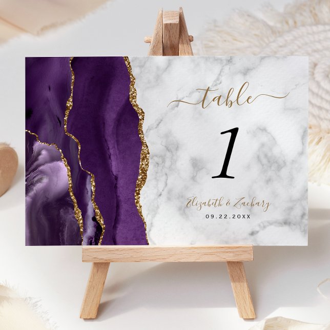 Numéro De Table Mariage en marbre d'agate d'or violet (Créateur téléchargé)