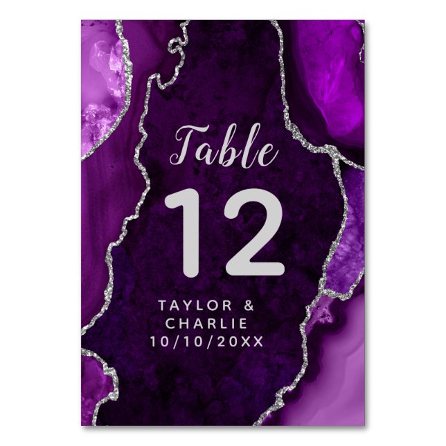 Numéro De Table Mariage en marbre gris violet et argenté (Par défaut)