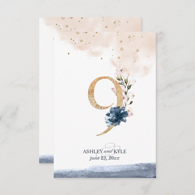 Numéro de table mariage en marine, en bleu et en o (Devant / Derrière)