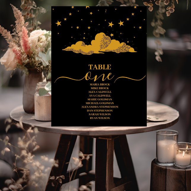 Numéro De Table Mariage Étoiles Célestes Or Noir Mystique  (Créateur téléchargé)