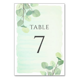 Numéro De Table Mariage Eucalyptus Green Watercolor