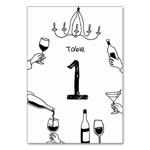Numéro De Table Mariage Fantaisiste Moderne   Vin Doodle Dessiné à
