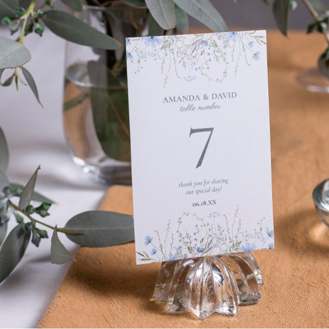 Numéro De Table Mariage Fleur Sauvage Bleu Pervenche  (Créateur téléchargé)