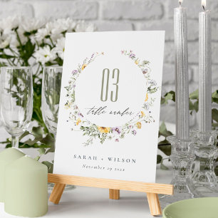 Numéro De Table Mariage Fleur sauvage circulaire Lilac jaune