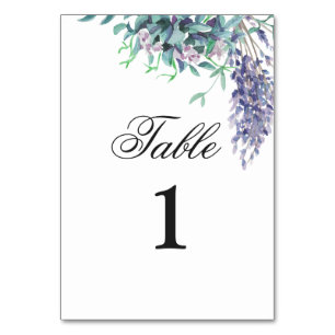 Numéro De Table Mariage fleurie violette et turquoise. Jardin de l