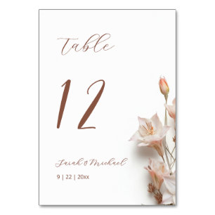 Numéro De Table Mariage Fleurs Boho 3D