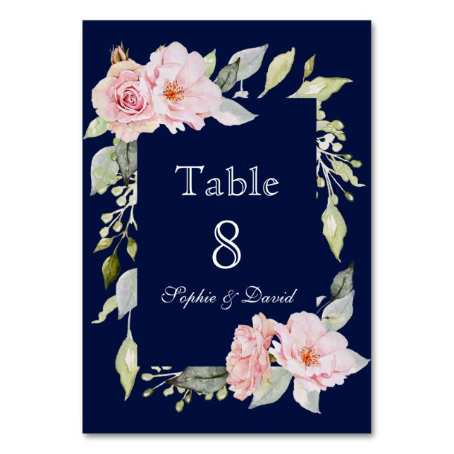Numéro De Table Mariage Fleurs de Teint Rose Navy Bleu (Par défaut)