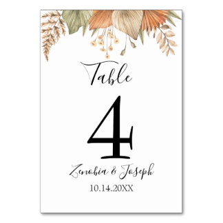 Numéro De Table Mariage floral à feutre minimal