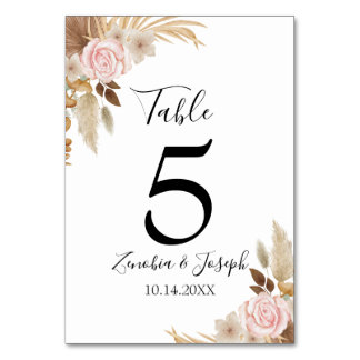 Numéro De Table Mariage floral à feutre minimal