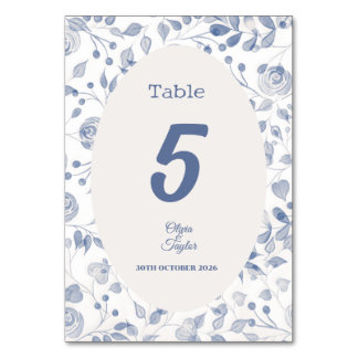 Numéro De Table Mariage Floral Aquarelle Bleu Poussiéreux