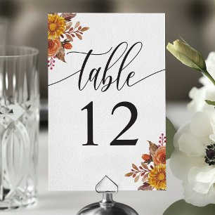 Numéro De Table Mariage Floral Automnal Aquarelle Rustique d'Autom