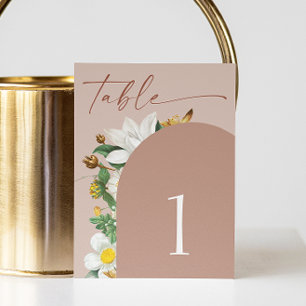 Numéro De Table Mariage Floral Beige Rosé Chaud Arche Terre Cuit
