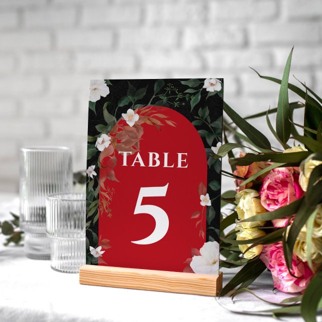 Numéro De Table Mariage floral blanc noir et rouge (Créateur téléchargé)
