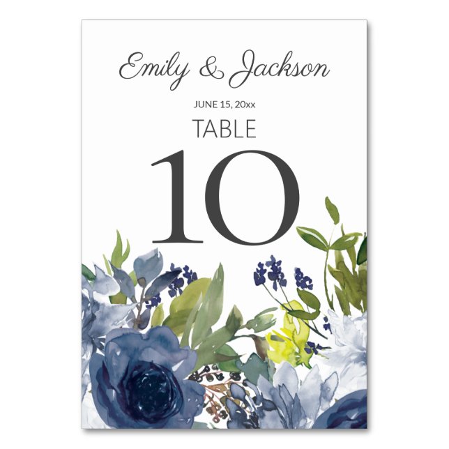 Numéro De Table Mariage floral bleu blanc jaune de la marine (Par défaut)