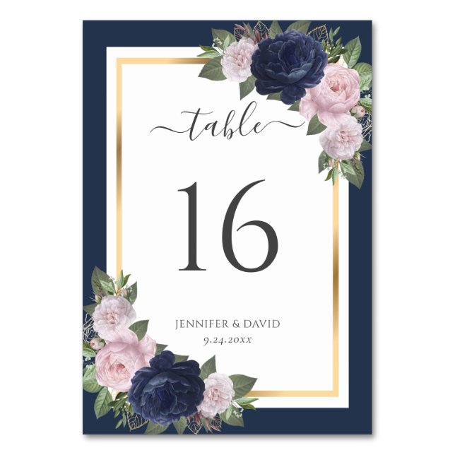 Numéro De Table Mariage floral bleu bleu bleu marine (Dos)