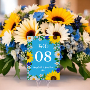 Numéro De Table Mariage Floral Bleu Ciel Estival