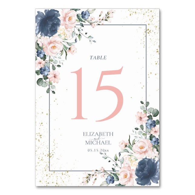 Numéro De Table Mariage floral bleu pâle rose rose pâle (Par défaut)