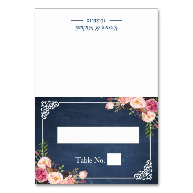 Numéro De Table Mariage Floral Blue Chalkboard Place assise (Par défaut)