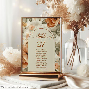 Numéro De Table Mariage Floral Bohème Tendance Orange Brûlé Ivoire