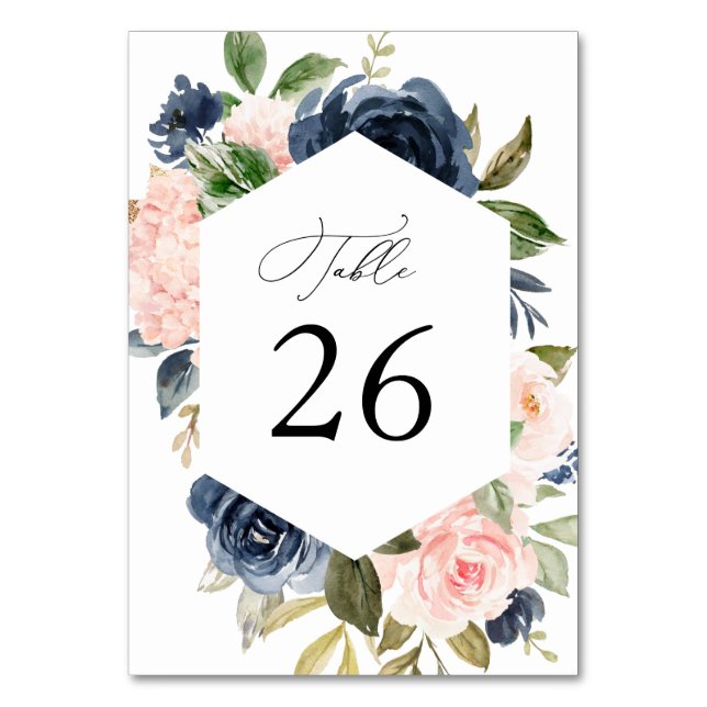 Numéro De Table Mariage floral couleur marine et bleu (Dos)