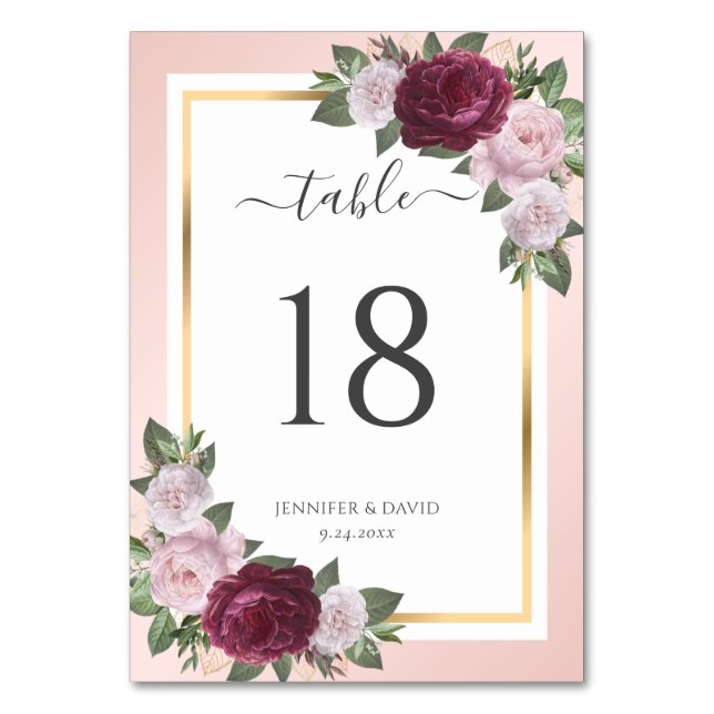 Numéro De Table Mariage floral de Bourgogne et de Blush Numéro de  (Par défaut)