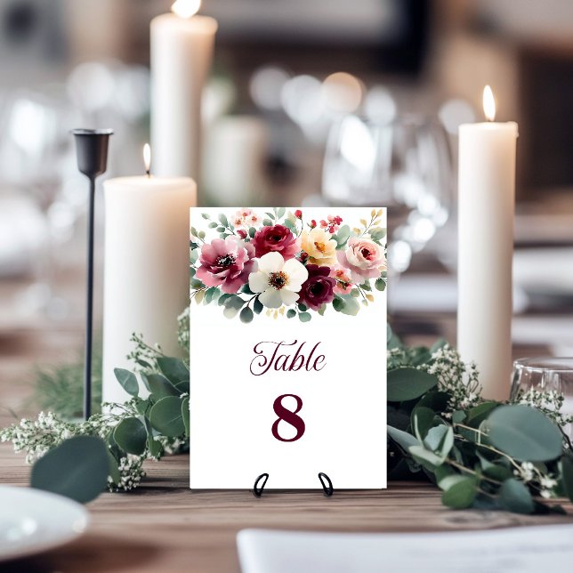 Numéro De Table Mariage floral de Bourgogne Numéro de tableau (Créateur téléchargé)