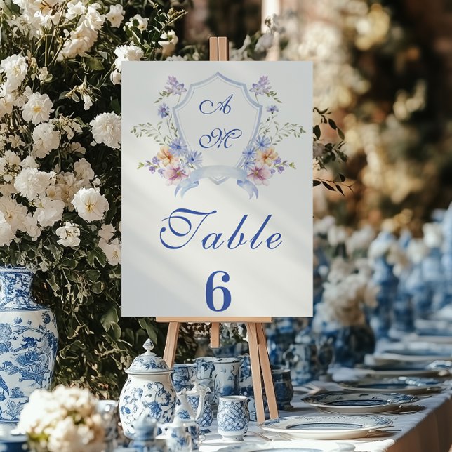 Numéro De Table Mariage floral de crête bleue Dusty (Créateur téléchargé)