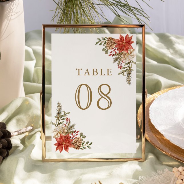Numéro De Table Mariage Floral de Noël Or Rouge (Créateur téléchargé)