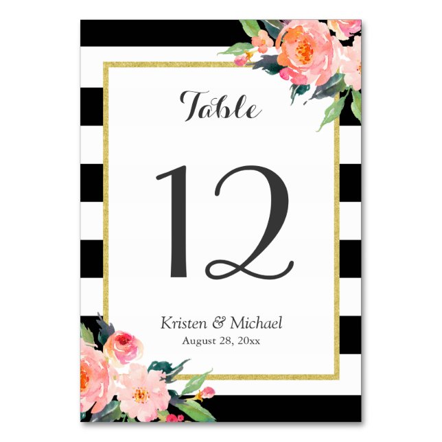 Numéro De Table Mariage floral de rayures classiques modernes Numé (Par défaut)