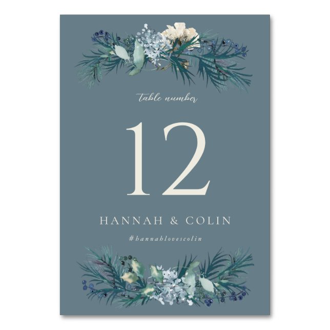 Numéro De Table Mariage Floral d'Hiver Gris Bleu Poussiéreux (Par défaut)