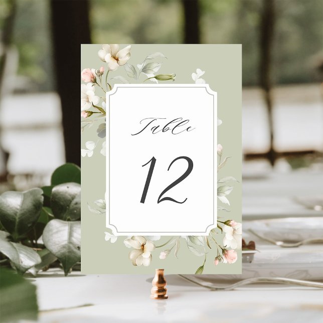 Numéro De Table Mariage floral élégant blanc Sage (Créateur téléchargé)