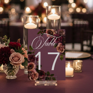 Numéro De Table Mariage Floral Élégant et Moody aux Teintes Rouill