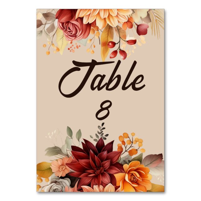 Numéro De Table Mariage floral en terre cuite légère automne (Par défaut)