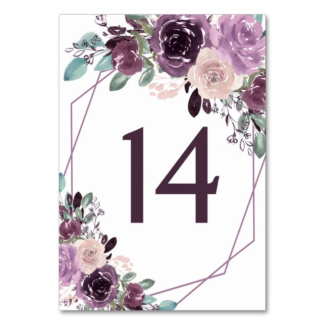 Numéro De Table Mariage Floral Géométrique Mauve Violet Sangria | (Par défaut)