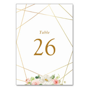 Numéro De Table Mariage floral géométrique or et aquarelle blush