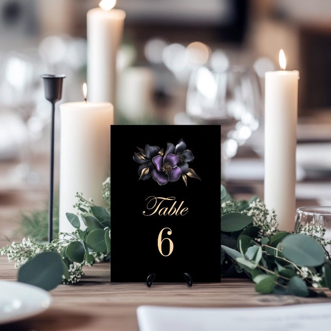 Numéro De Table Mariage floral gris violet noir Numéro de tableau (Créateur téléchargé)