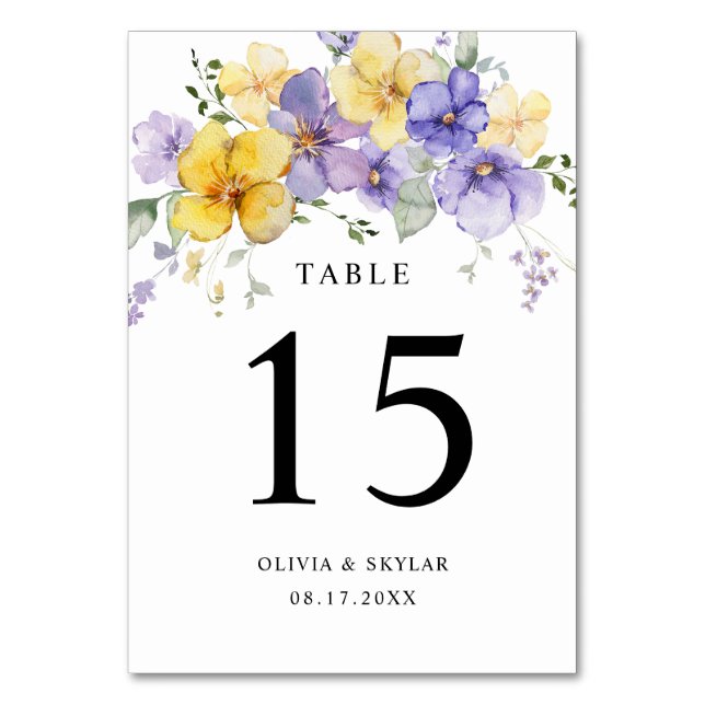 Numéro De Table Mariage Floral Lavande Jaune Clair Poussiéreux (Dos)