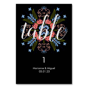 Numéro De Table Mariage Floral Médallion Noir Siège