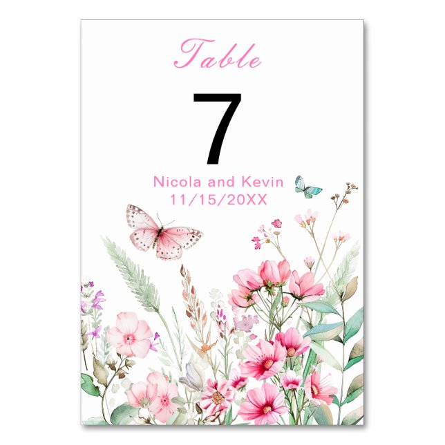 Numéro De Table Mariage floral papillon rose de printemps (Par défaut)