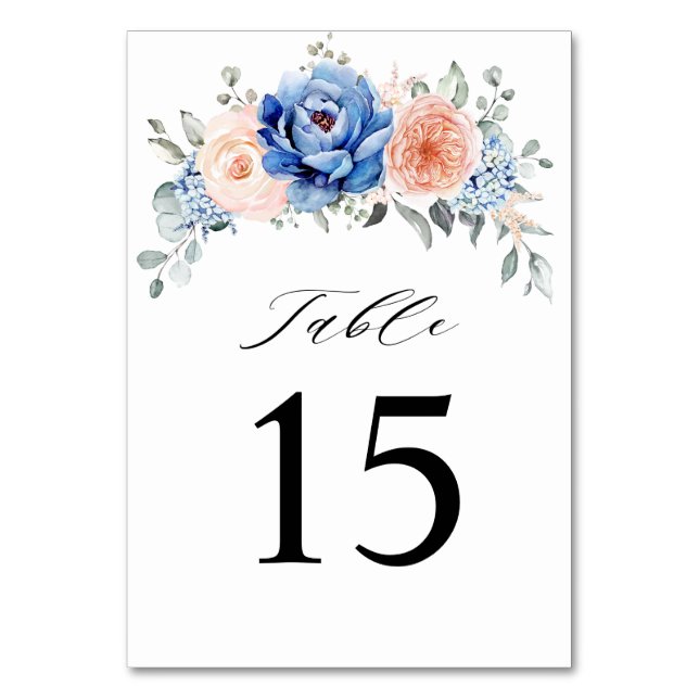 Numéro De Table Mariage floral rose bleu marine (Par défaut)