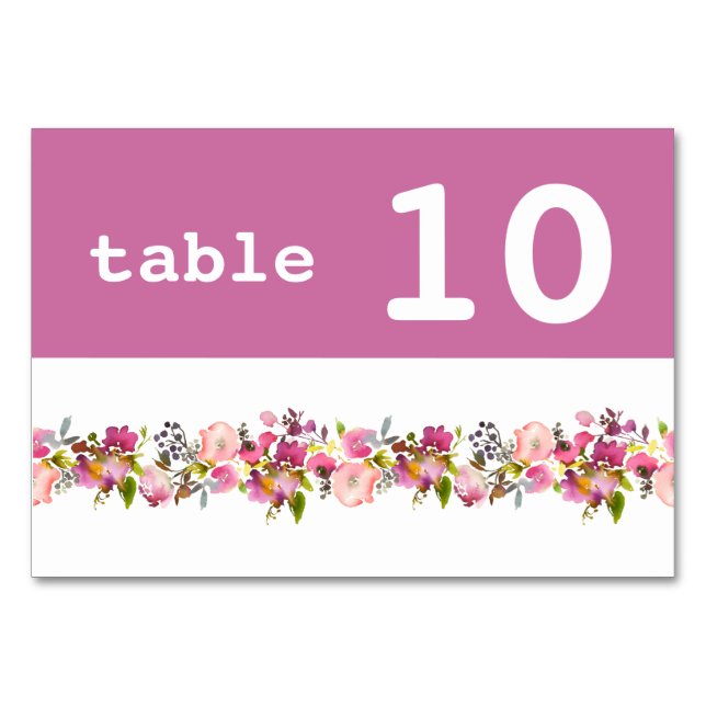 Numéro De Table Mariage floral rose Numéro de tableau horizontal (Devant)