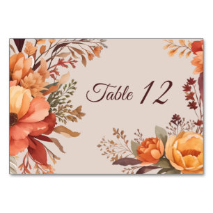 Numéro De Table Mariage Floral Rustique Aquarelle d'Automne 