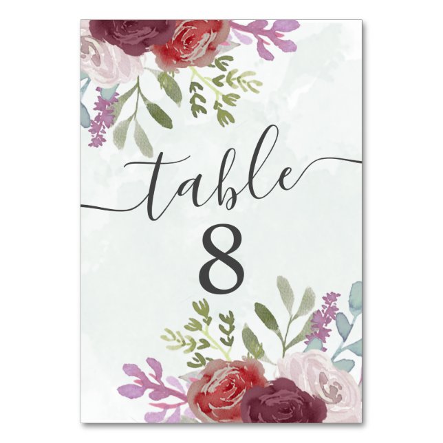Numéro De Table Mariage floral rustique Bourgogne (Par défaut)
