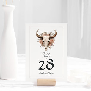 Numéro De Table Mariage Floral Rustique Crâne de Vache